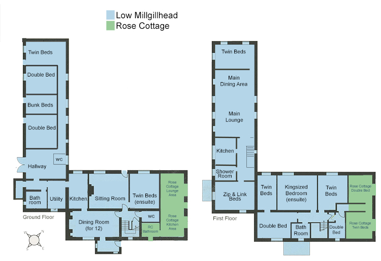 Floor plan for group accommodation at Low Millgillhead in the Lake District